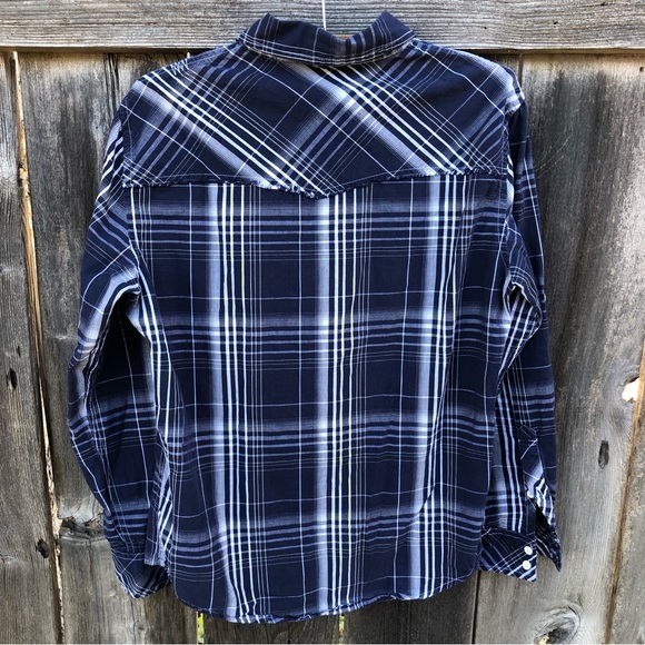 Helix Western Button Down Long Sleeve Blue Plaid Snap Button Front Pockets Small - Picture 3 of 7